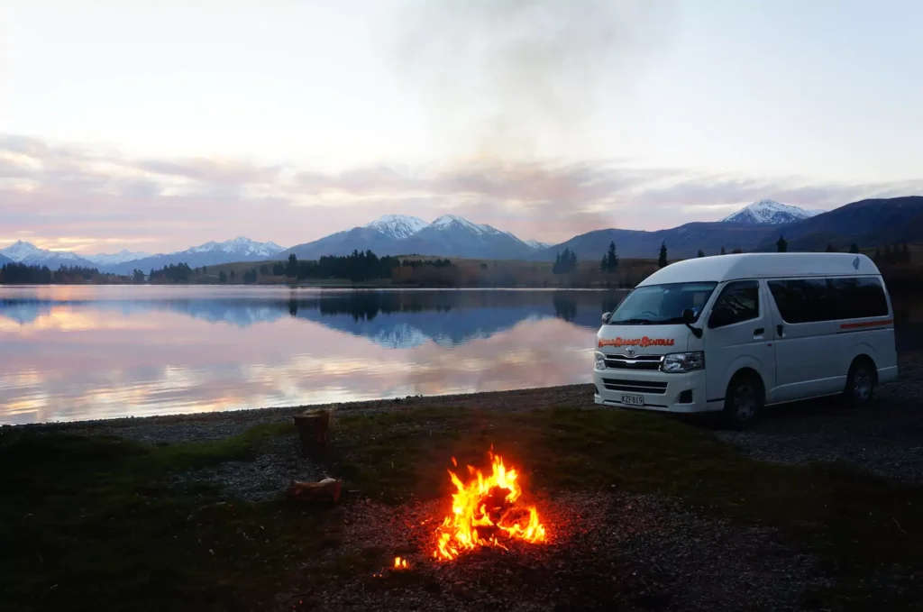 Road Runner Rentals camped in New Zealand scenic location